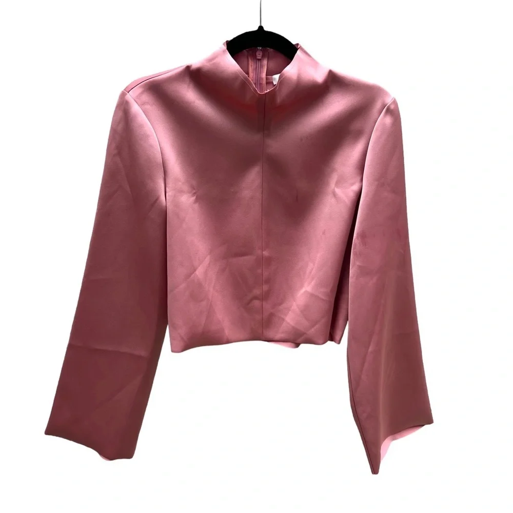 NWT Archival Tibi Fall 2018 Bonded Satin Funnel Neck Crop Top Dusty Pink Rose 4